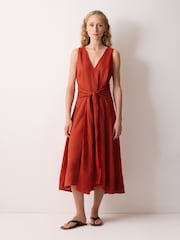 Jigsaw Orange Linen Tie Front Dress - Image 1 of 4