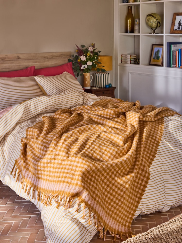 FatFace Ochre Gingham Brushed Throw - Image 1 of 4 FatFace Ochre Gingham Brushed Throw - Image 1 of 4