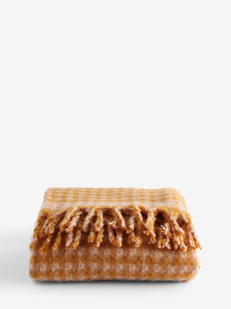 FatFace Ochre Gingham Brushed Throw - Image 2 of 4 FatFace Ochre Gingham Brushed Throw - Image 2 of 4