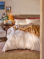 FatFace Pink/Ochre Stripe Bows Duvet Cover and Pillowcase Set - Image 2 of 6