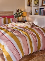 FatFace Pink/Ochre Stripe Bows Duvet Cover and Pillowcase Set - Image 3 of 6