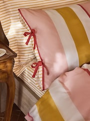 FatFace Pink/Ochre Stripe Bows Duvet Cover and Pillowcase Set - Image 5 of 6