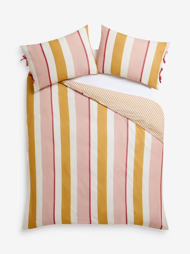 FatFace Pink/Ochre Stripe Bows Duvet Cover and Pillowcase Set - Image 6 of 6