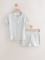 self. Light Grey Ribbed Short Pyjamas Set - Image 6 of 8