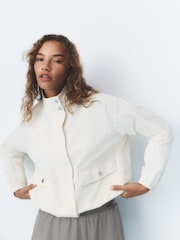 self. Ecru High Neck Nylon Running Jacket - Image 1 of 5