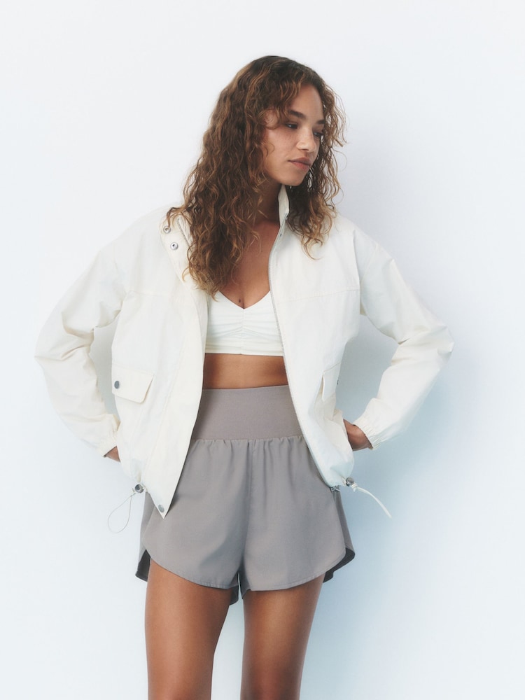 self. Ecru High Neck Nylon Running Jacket - Image 2 of 5