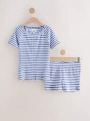 self. Blue Stripe Ribbed Short Pyjamas Set - Image 6 of 8
