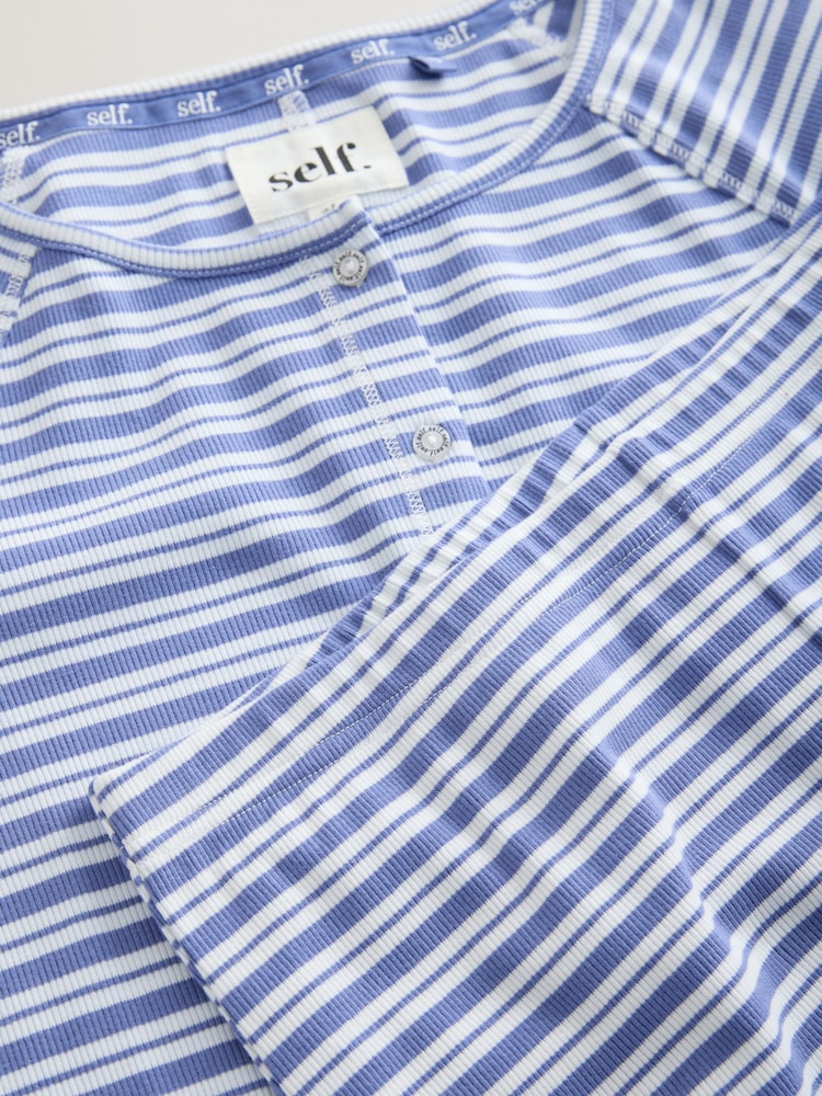 self. Blue Stripe Ribbed Short Pyjamas Set - Image 8 of 8