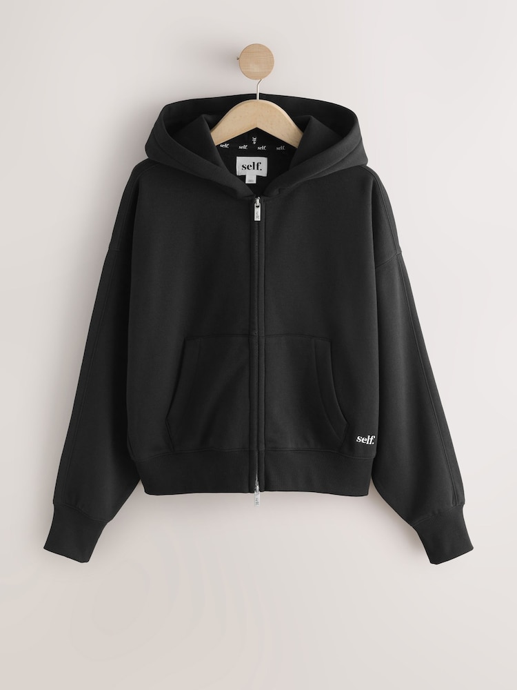 self. Black Hooded Zip Through Jacket - Image 1 of 5