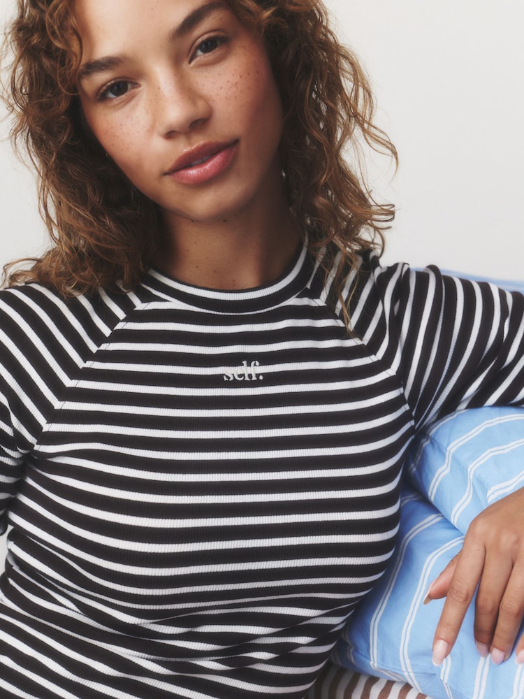 Chocolate Stripe Long Sleeve Short Pyjamas Set - Image 5 of 5