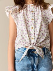 Lilac Floral Tie Front Blouse (3-16yrs) - Image 4 of 4