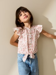 Pink Floral Tie Front Blouse (3-16yrs) - Image 1 of 4