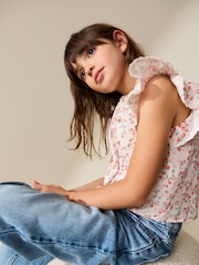 Pink Floral Tie Front Blouse (3-16yrs) - Image 3 of 4