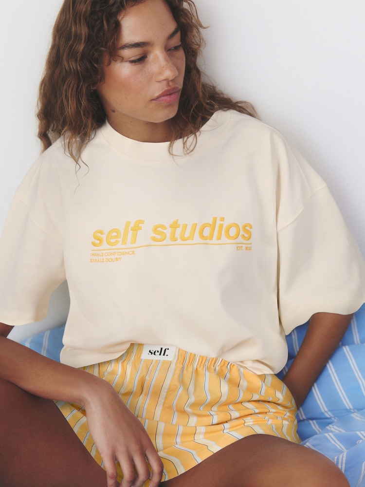 self. Orange Slogan Pyjamas Shorts Set - Image 2 of 12