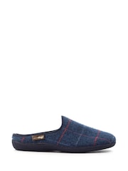 Lazy Dogz Blue Farrell Check Print Slip On Slippers - Image 1 of 6