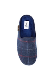 Lazy Dogz Blue Farrell Check Print Slip On Slippers - Image 5 of 6