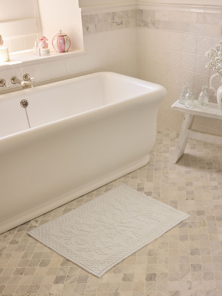 Shabby Chic by Rachel Ashwell® White Floral Jacquard Bath Mat - Image 2 of 2