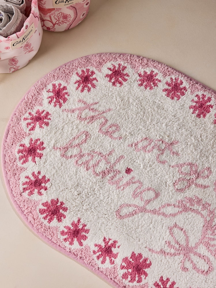 Cath Kidston Pink Bathing Slogan 100% Cotton Bath Mat - Image 2 of 4