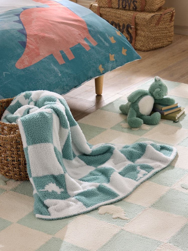 JoJo Maman Bébé Dino Checkerboard Boucle Blanket - Bild 1 von 6