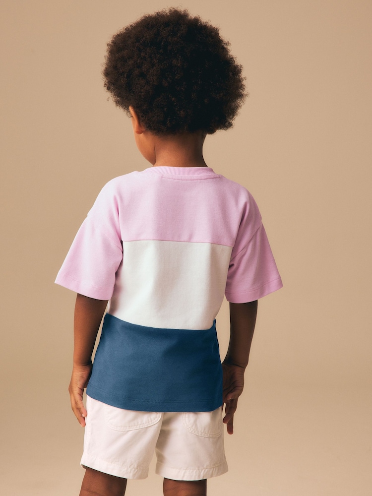 Pink/White/Blue Short Sleeve Colourblock T-Shirt (3mths-7yrs) (3mths-7yrs) - Image 2 of 7