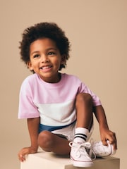 Pink/White/Blue Short Sleeve Colourblock T-Shirt (3mths-7yrs) (3mths-7yrs) - Image 3 of 7