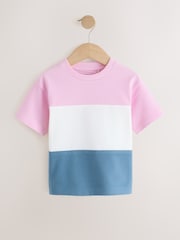 Pink/White/Blue Short Sleeve Colourblock T-Shirt (3mths-7yrs) (3mths-7yrs) - Image 4 of 7