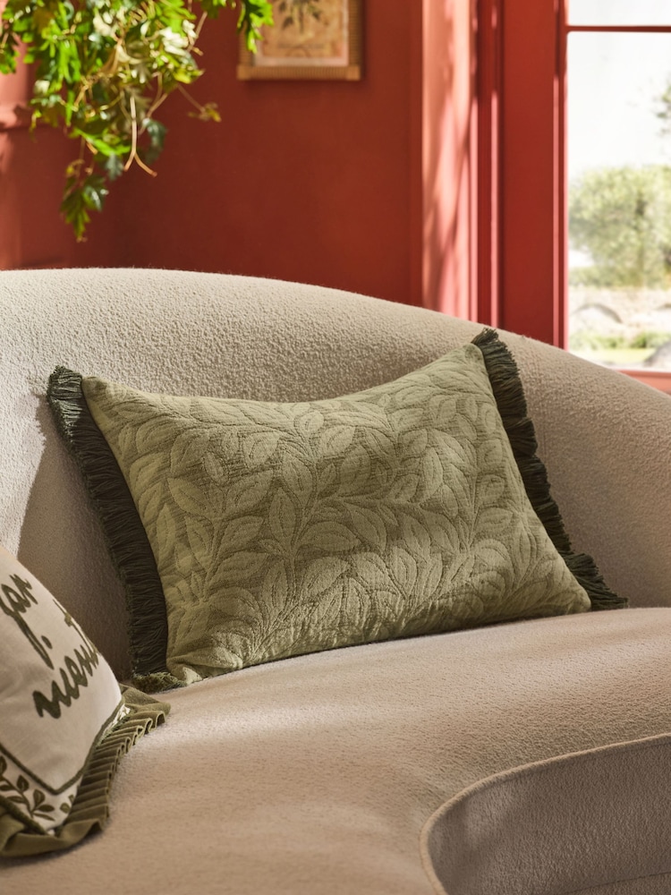Lia Gold x Next Green Olive Leaf Jacquard Cushion - Image 1 of 4 Lia Gold x Next Green Olive Leaf Jacquard Cushion - Image 1 of 4