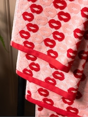 Rockett St George Red/Pink Retro Lips 100% Cotton Velour Towel - Image 4 of 6