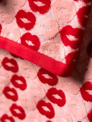 Rockett St George Red/Pink Retro Lips 100% Cotton Velour Towel - Image 6 of 6