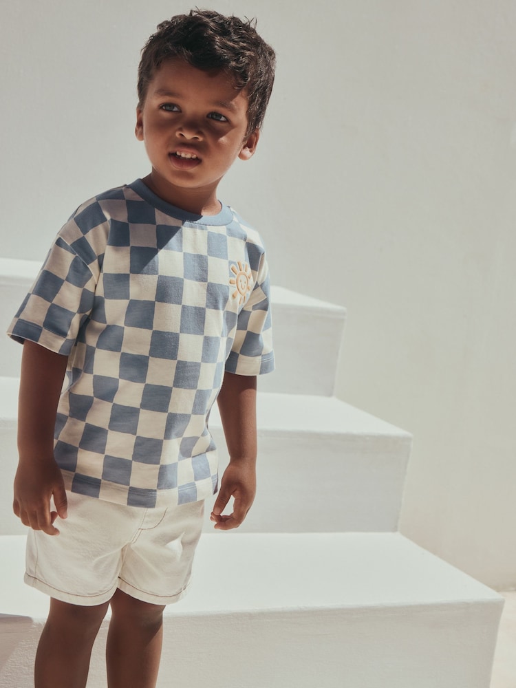 Blue/White Checkerboard Sun Short Sleeve All-Over Print T-Shirt (3 Month-7 Years) (3mths-7yrs) - Image 1 of 8