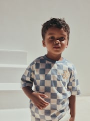 Blue/White Checkerboard Sun Short Sleeve All-Over Print T-Shirt (3 Month-7 Years) (3mths-7yrs) - Image 3 of 8