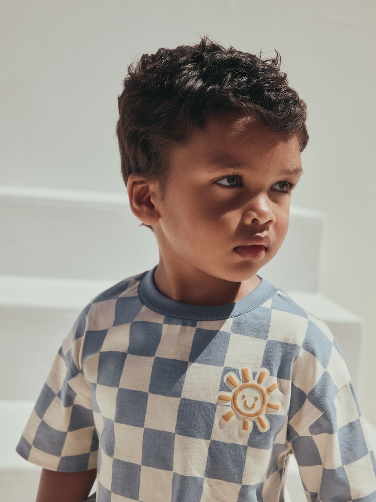 Blue/White Checkerboard Sun Short Sleeve All-Over Print T-Shirt (3 Month-7 Years) (3mths-7yrs) - Image 8 of 8