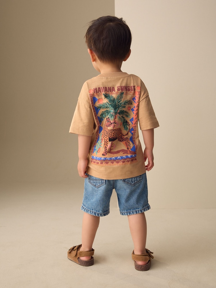 Tan Cheetah Havana Sunset Short Sleeve Back Print T-Shirt (3mths-7yrs) - Image 1 of 7