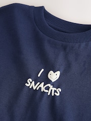 Navy Blue I love snacks Slogan Short Sleeve Small Graphic T-Shirt (3mths-7yrs) - Image 4 of 7