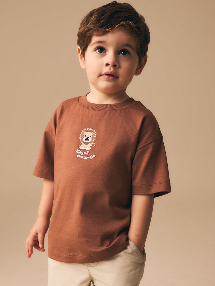 Chocolate Brown Lion Short Sleeve Small Graphic T-Shirt (3mths-7yrs) - Image 1 of 4