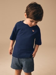 Navy Blue Embroidery Bear Short Sleeve Small Graphic T-Shirt (3mths-7yrs) - Image 1 of 8