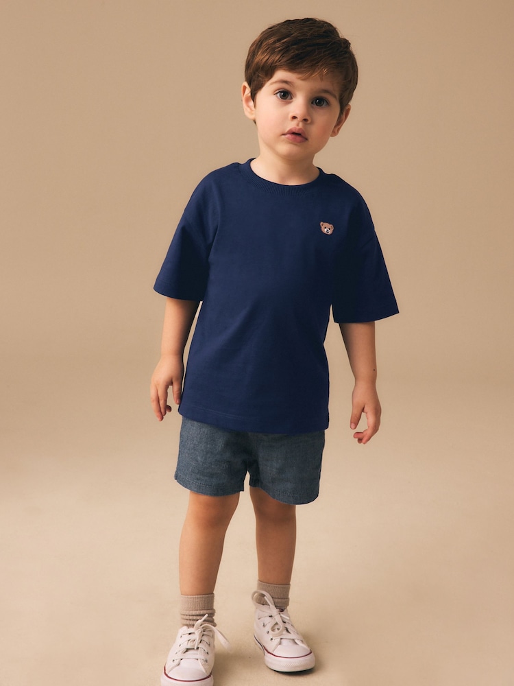 Navy Blue Embroidery Bear Short Sleeve Small Graphic T-Shirt (3mths-7yrs) - Image 2 of 8 Navy Blue Embroidery Bear Short Sleeve Small Graphic T-Shirt (3mths-7yrs) - Image 2 of 8