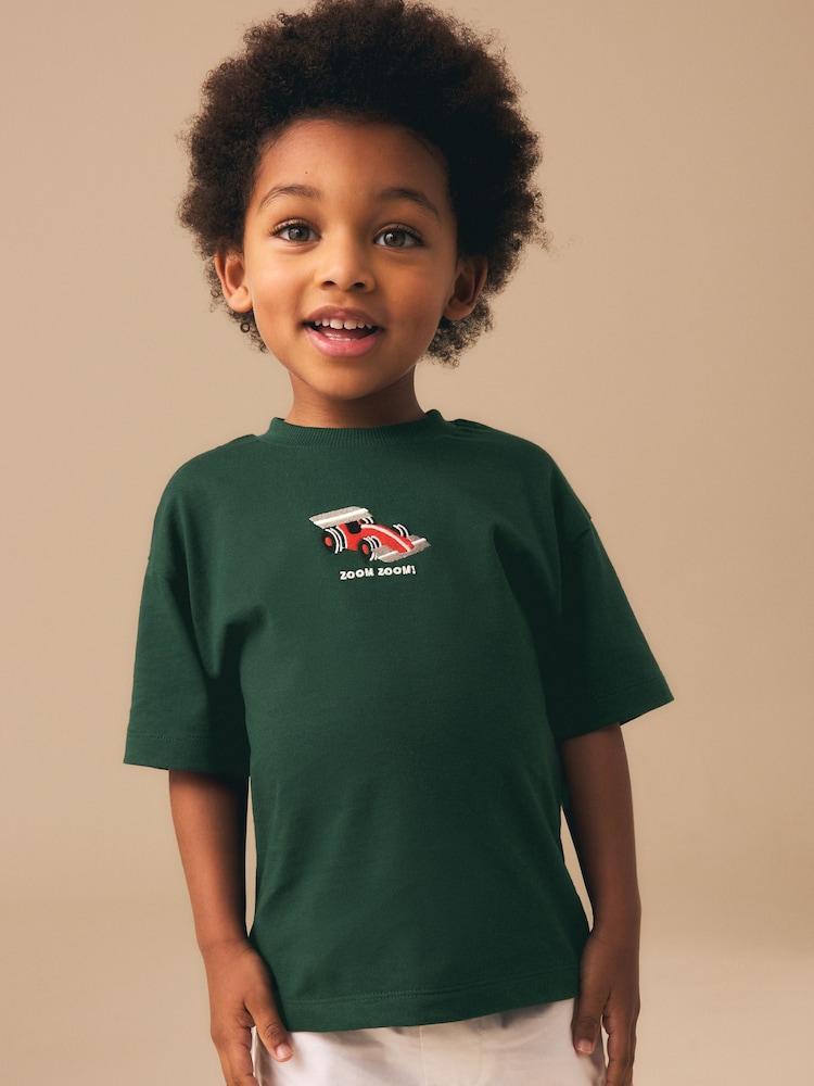 Green Embroidered Race Car Short Sleeve Small Graphic T-Shirt (3mths-7yrs) - Image 1 of 8