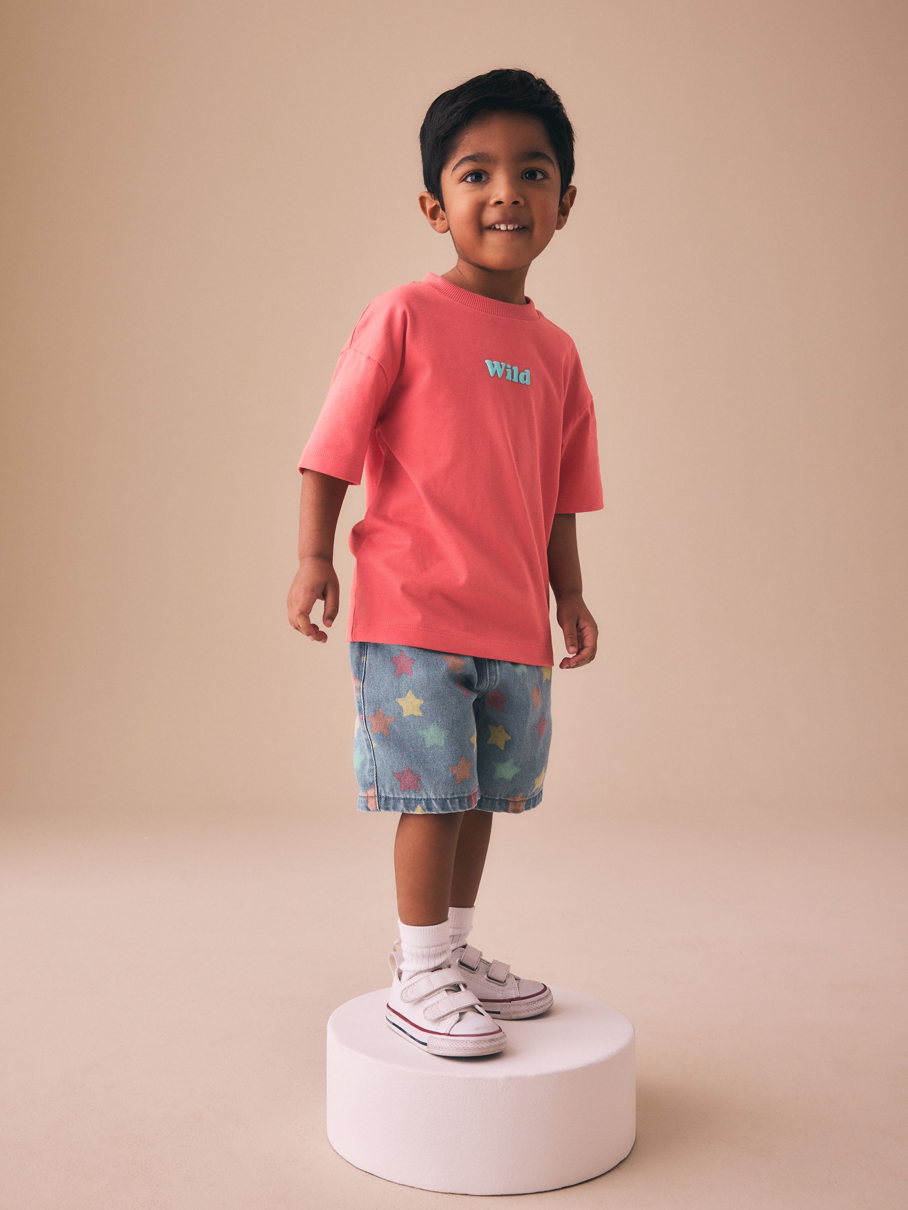 Buy Coral Pink Wild Slogan Short Sleeve Small Graphic T-Shirt