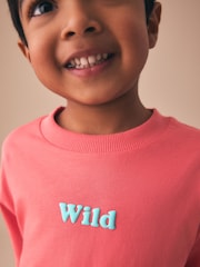Coral Pink Wild Slogan Short Sleeve Small Graphic T-Shirt (3mths-7yrs) - Image 4 of 8
