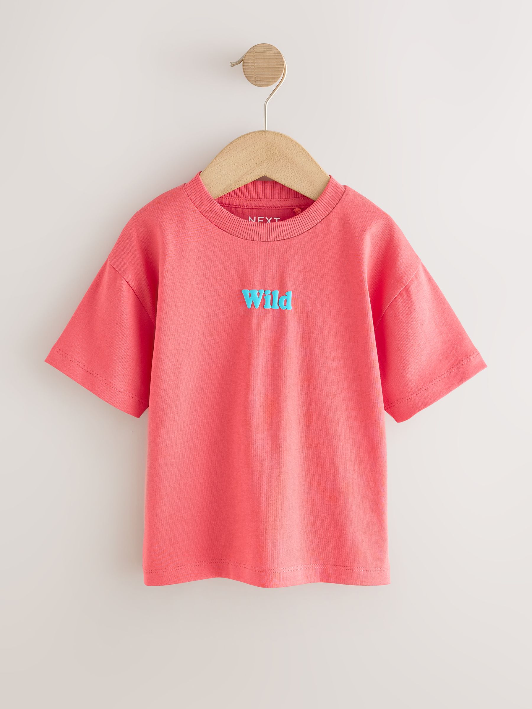 Buy Coral Pink Wild Slogan Short Sleeve Small Graphic T-Shirt