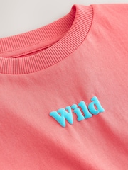 Coral Pink Wild Slogan Short Sleeve Small Graphic T-Shirt (3mths-7yrs) - Image 7 of 8