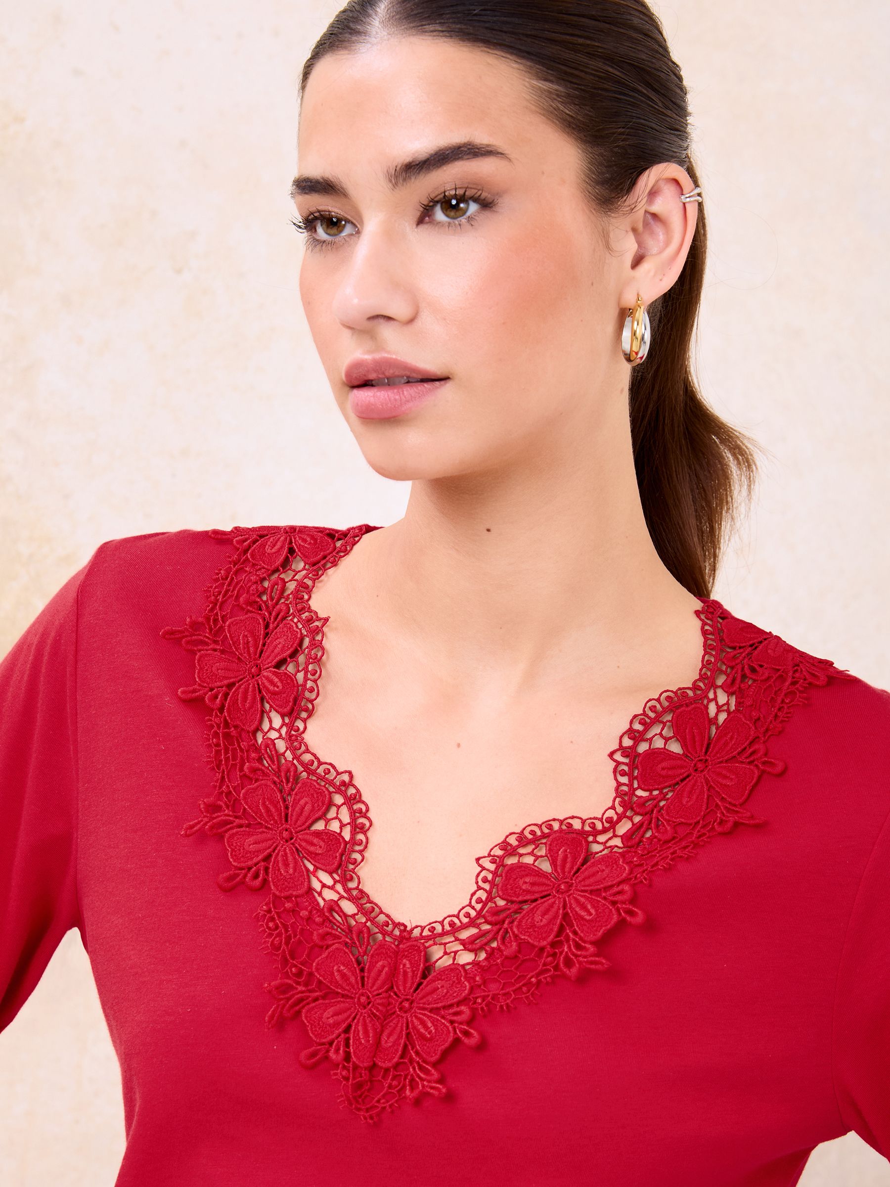 Buy Lipsy Red Lace Detail Long Sleeve Top from the Next UK online shop