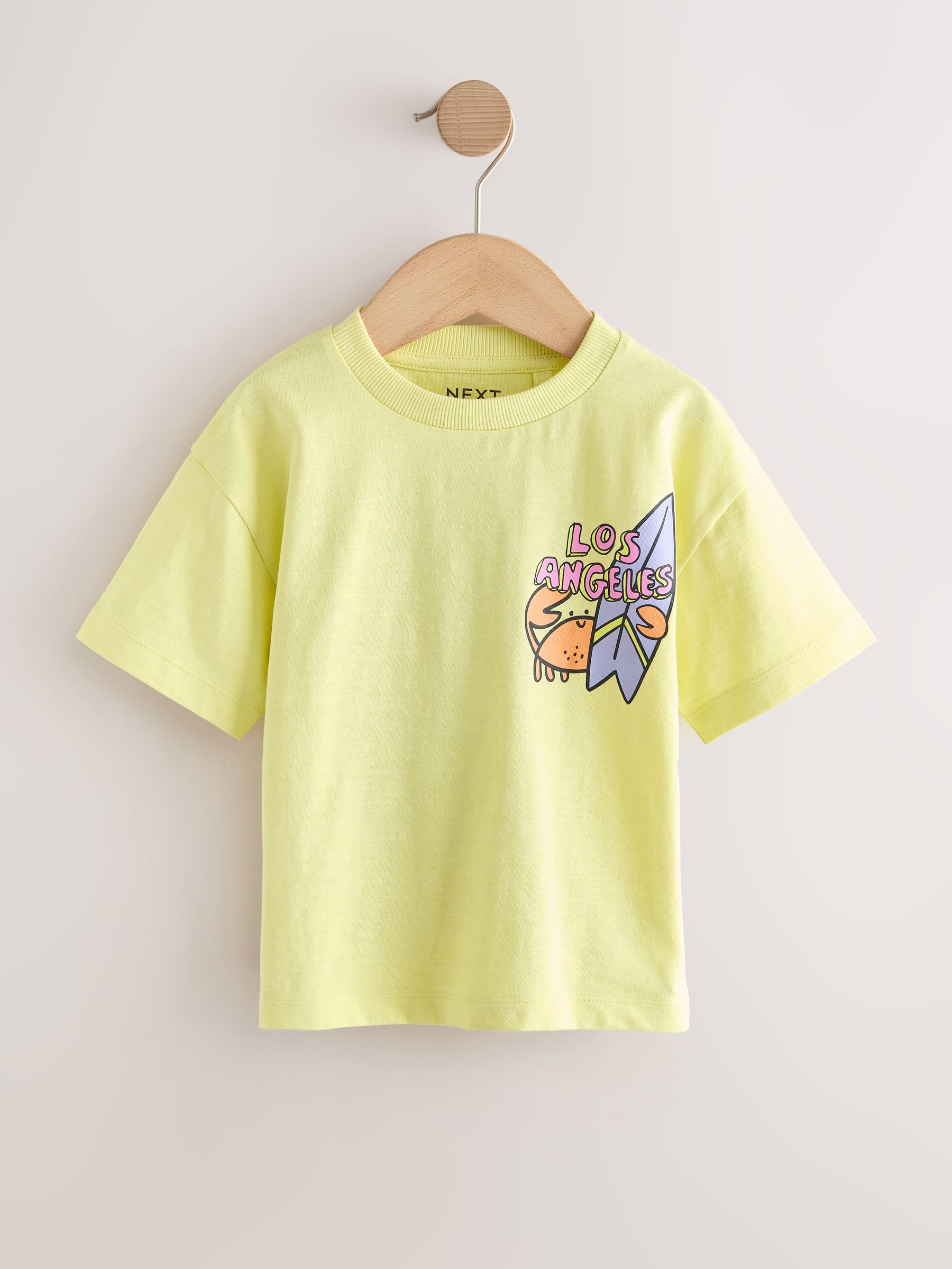 Buy Yellow LA Surf Short Sleeve Graphic T-Shirts 3 Pack (3mths