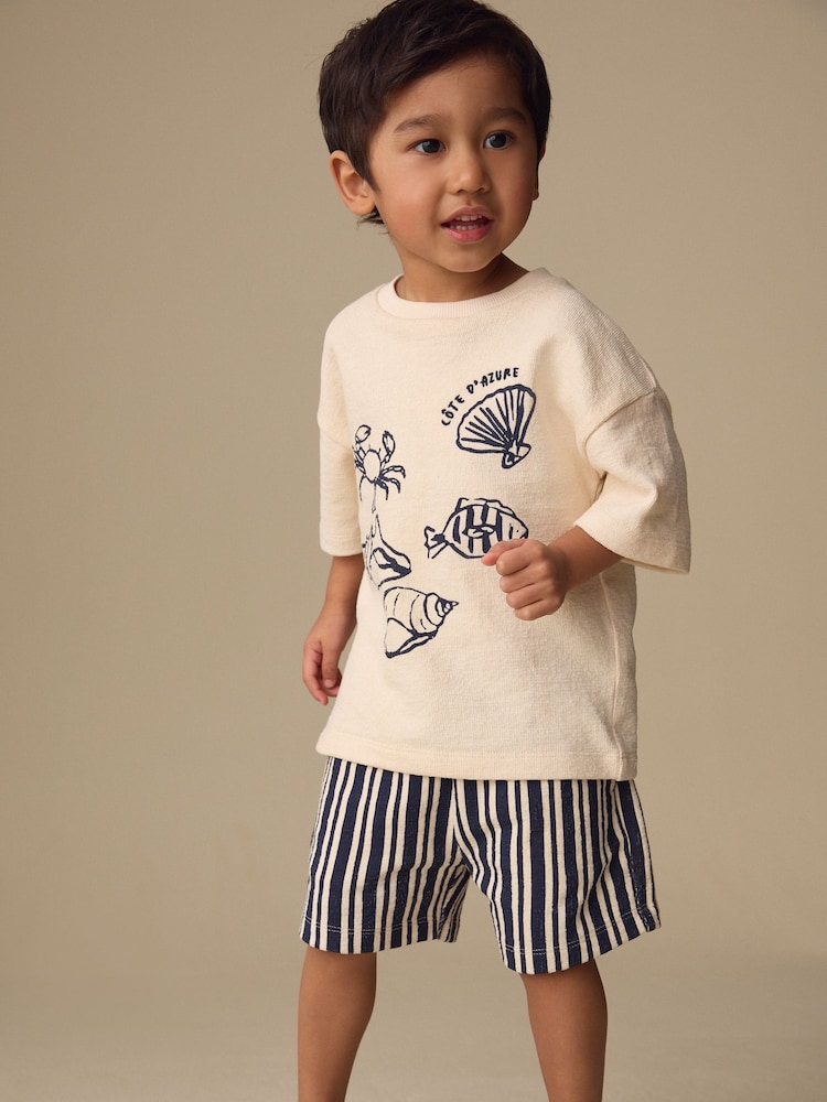 Ecru Textured Short Sleeve T-Shirt and Shorts Set (3mths-7yrs) - Image 2 of 4 Ecru Textured Short Sleeve T-Shirt and Shorts Set (3mths-7yrs) - Image 2 of 4