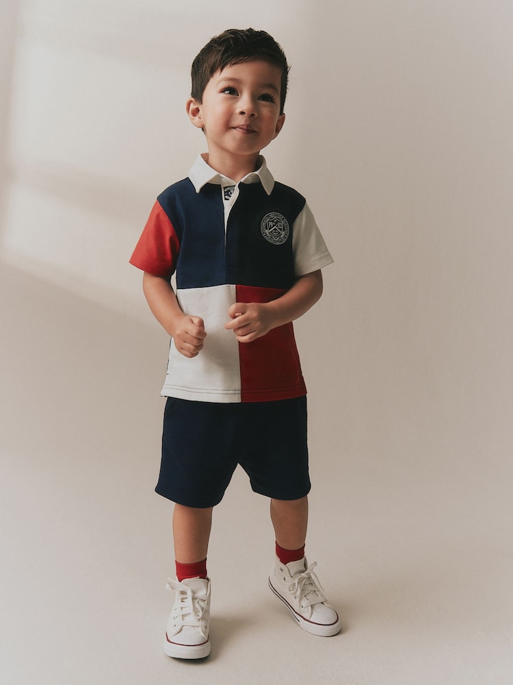 Red/Blue/Green Colourblock Short Sleeve Polo Shirt and Shorts Set (3mths-7yrs) - Image 1 of 9