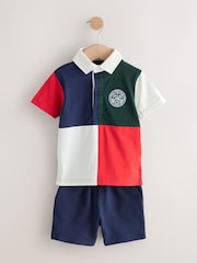 Red/Blue/Green Colourblock Short Sleeve Polo Shirt and Shorts Set (3mths-7yrs) - Image 5 of 9