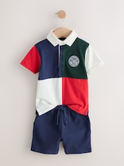 Red/Blue/Green Colourblock Short Sleeve Polo Shirt and Shorts Set (3mths-7yrs) - Image 6 of 9