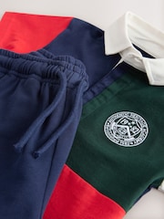 Red/Blue/Green Colourblock Short Sleeve Polo Shirt and Shorts Set (3mths-7yrs) - Image 8 of 9