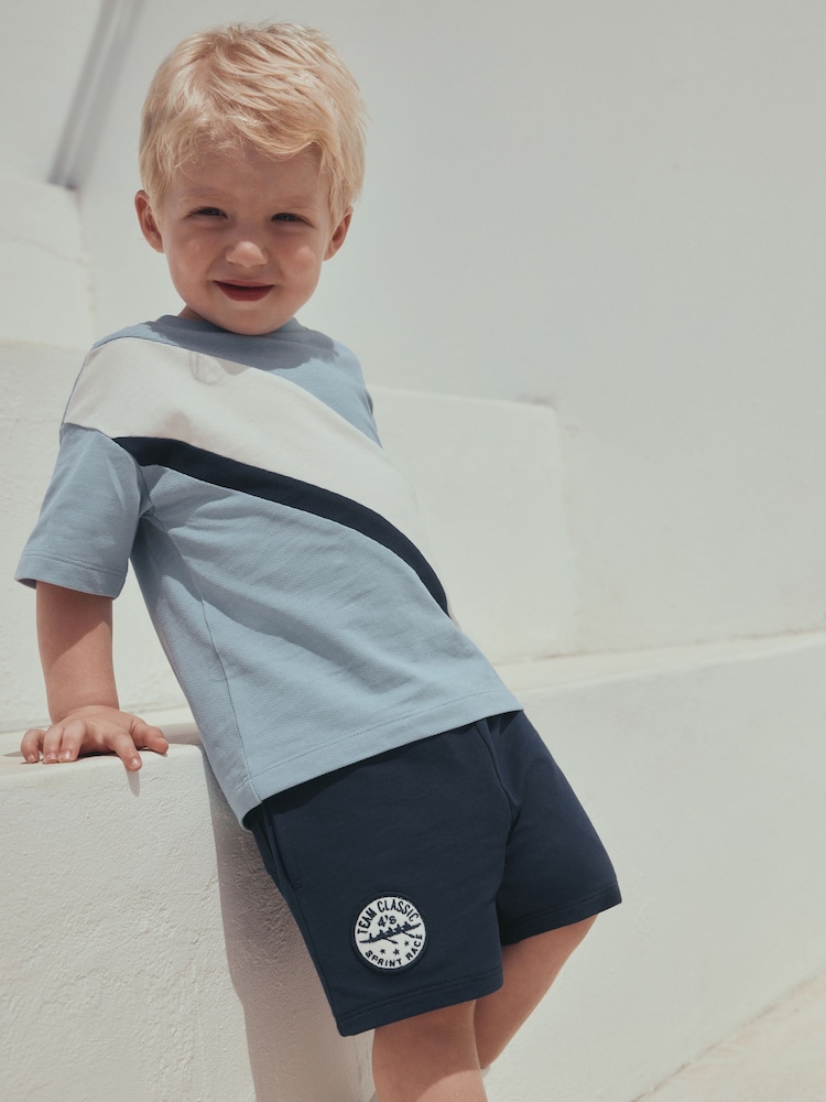 Blue Diagonal Stripe Short Sleeve T-Shirt and Shorts Set (3mths-7yrs) - Image 1 of 7 Blue Diagonal Stripe Short Sleeve T-Shirt and Shorts Set (3mths-7yrs) - Image 1 of 7